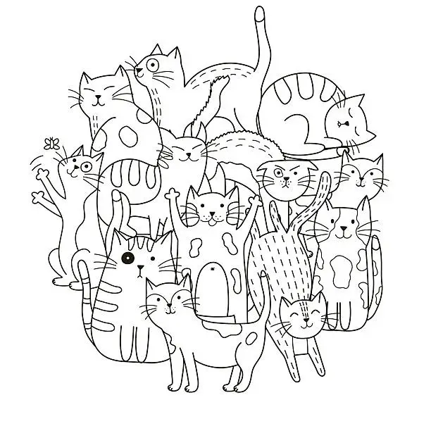 Vector illustration of Circle shape pattern with cute cats for coloring book