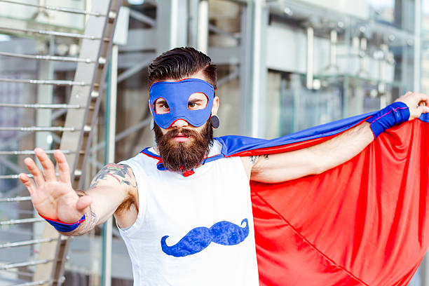istock Hipster superhero in action 532395075