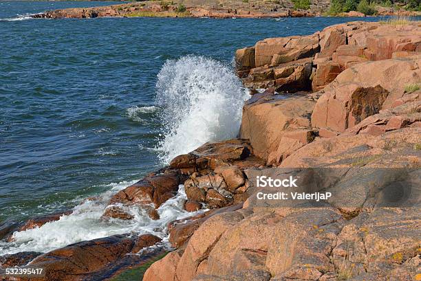 Sea Waves Breaking On Rocks Stock Photo - Download Image Now - 2015, Archipelago, Baltic Countries