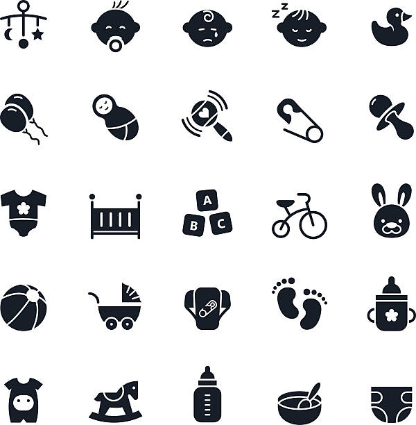 ilustraciones, imágenes clip art, dibujos animados e iconos de stock de conjunto de iconos de bebé - pie adolescente con osito de peluche
