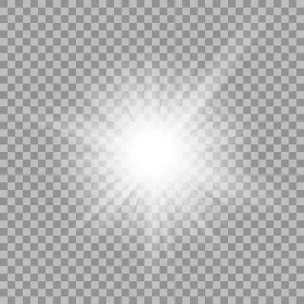 Vector illustration of White glowing light burst on transparent background