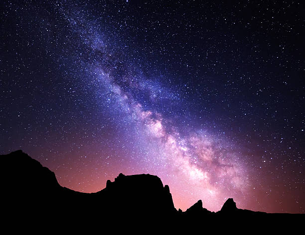 istock Night landscape with Milky Way. Starry sky, Universe 532398672
