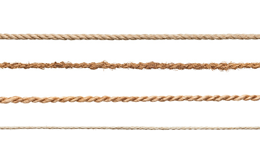 collection of various ropes on white background. each one is shot separatelyclose up of a rope on white background