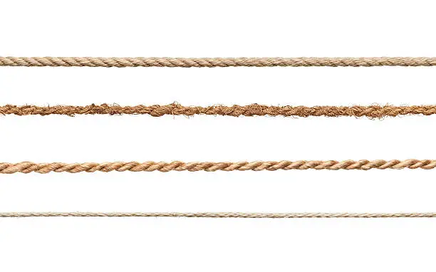 collection of various ropes on white background. each one is shot separatelyclose up of a rope on white background