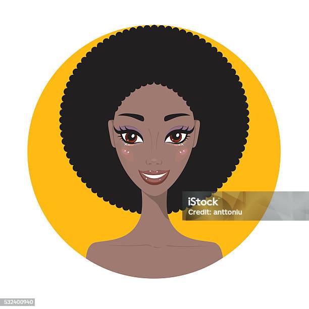 Young African American Woman Fresh And Happy Beautiful Girl Portrait Stock Illustration - Download Image Now
