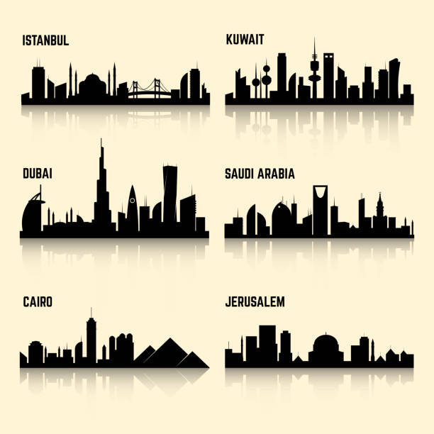 illustrations, cliparts, dessins animés et icônes de villes vectoriels ensemble du moyen-orient - town of egypt