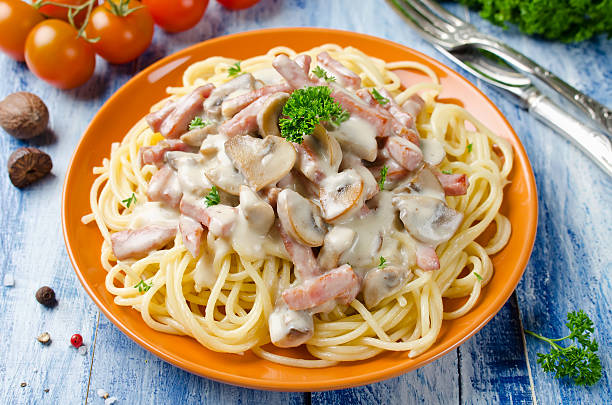 istock Spaghetti with Bechamel sauce, mushrooms and bacon 532404360