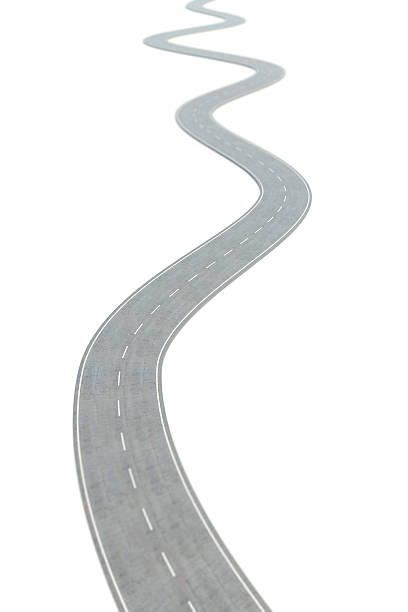 istock Curved asphalt road going forward  with white markings. 3d illustration 532405620