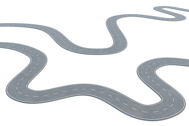 istock Side winding roads with white markings. 3d illustration 532405726