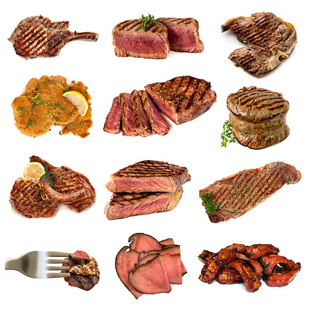 collection de viande plus blanche - schnitzel cutlet meat isolated on white photos et images de collection