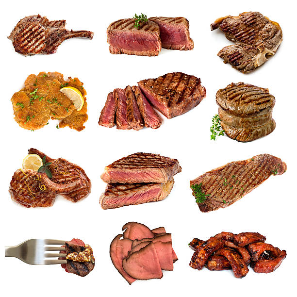 coleção de carne sobre branco - meat steak veal beef imagens e fotografias de stock