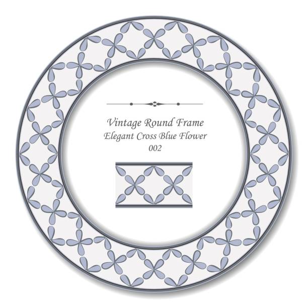 istock Vintage Round Retro Frame 392 Elegant Cross Blue Flower 532411388