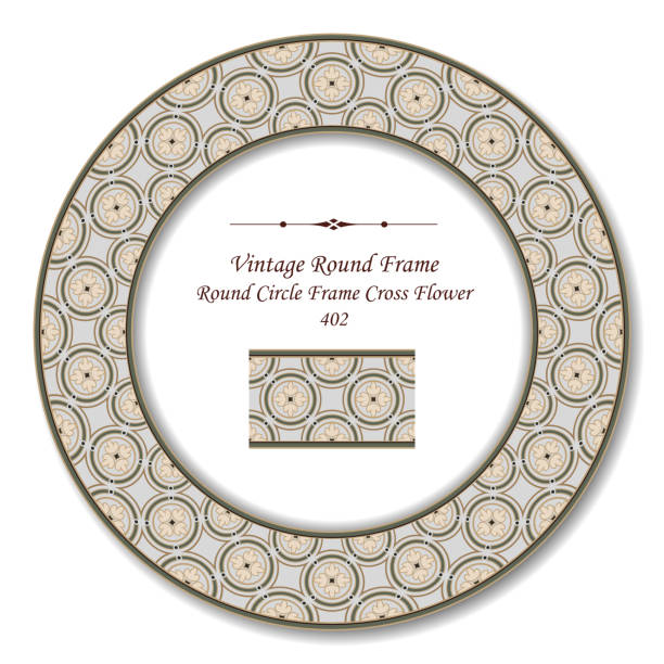istock Vintage Round Retro Frame 402 Round Circle Frame Cross Flower 532411750