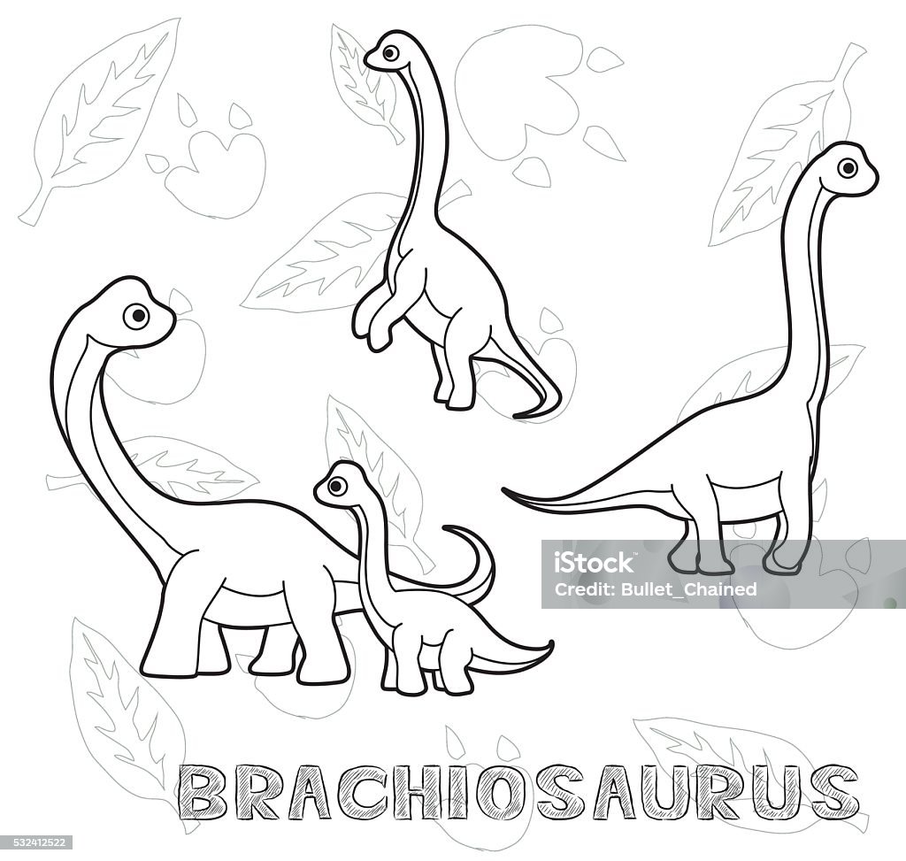 Dinosaur Brachiosaurus Cartoon Vector Illustration Monochrome Stock  Illustration - Download Image Now - iStock
