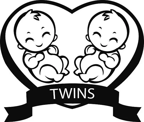 Vector illustration of twin children