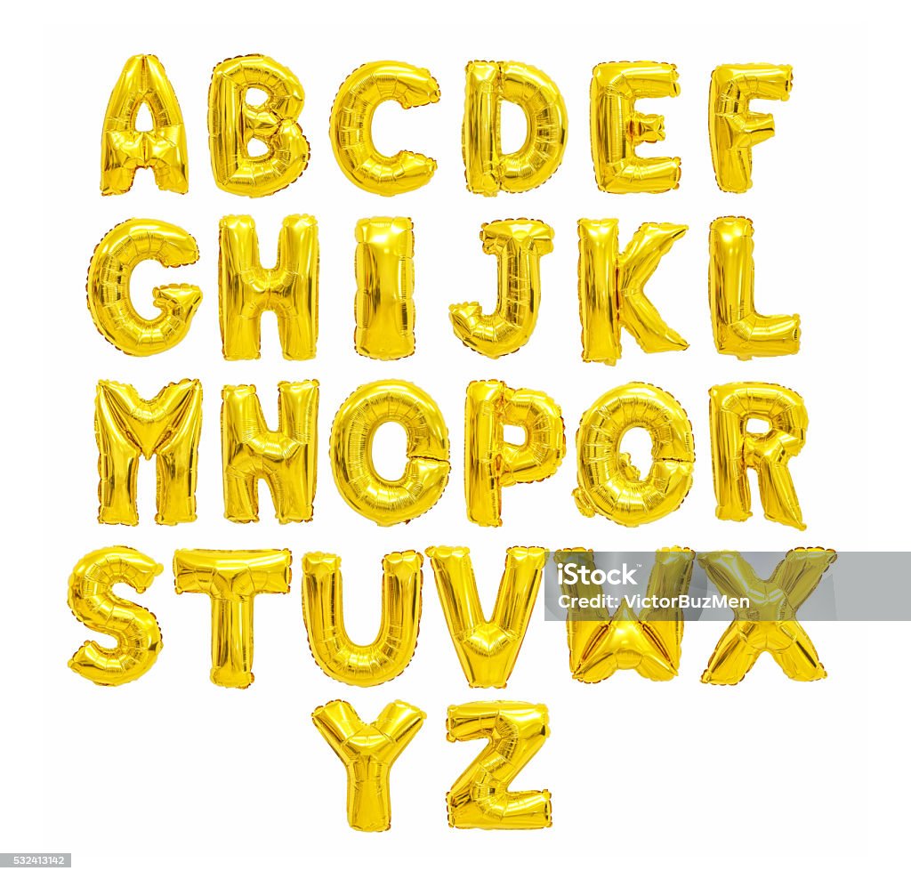 English alphabet English alphabet from yellow (Golden) balloons on a white background. holidays and education Balloon Stock Photo