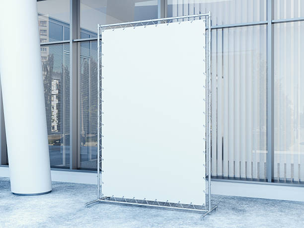 istock White vertical banner near office building. 3d rendering 532413498