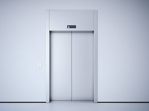 ascensor moderno con puertas de metal. representación en 3d - puerta estructura creada por el hombre fotografías e imágenes de stock