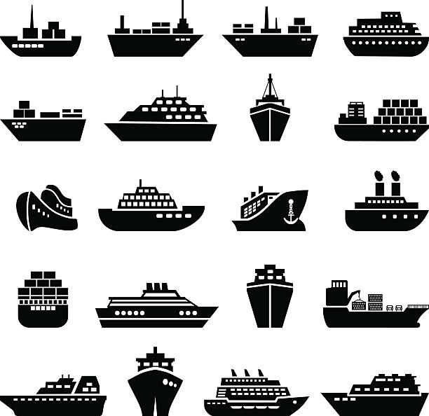 schiff und boot icon-set. - container stock-grafiken, -clipart, -cartoons und -symbole