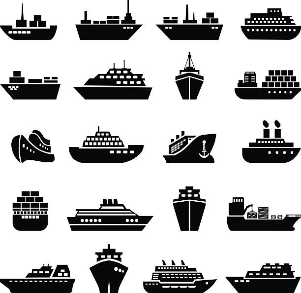 ilustraciones, imágenes clip art, dibujos animados e iconos de stock de conjunto de icono de envío y del bote. - barco de pasajeros