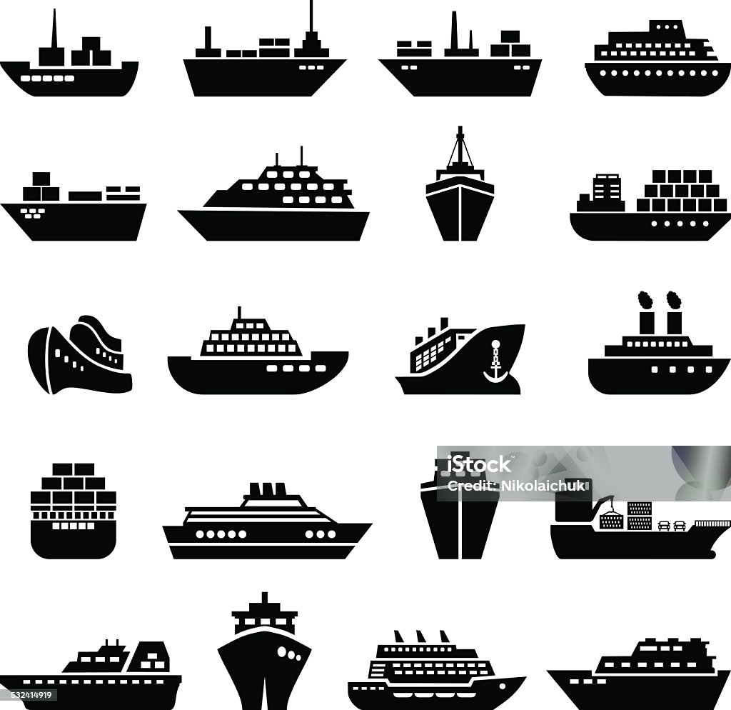 Ship and boat icon set. Vector illustration. It is created in the CorelDraw program. It is edited in the Adobe Illustrator program. It is kept in illustrator eps version 8. Nautical Vessel stock vector