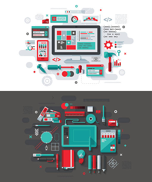 Programming & Graphic Design Concept Concept illustrations with flat design-styled vectors themed on programming and graphic design. EPS 10 file, layered & grouped, matrix color chart stock illustrations