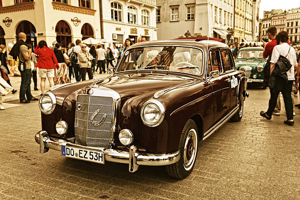 Cracow, Poland - June 29, 2013: Mercedes-Benz Type 180a Ponton made from 1954 to 1959. The models associated with the W180 chassis code were the 220a and 220S. The W180 was one in a series of Mercedes-Benz models to informally receive the \