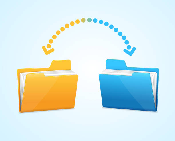 Moving documents between two folders Moving documents between two folders concept . data transfer stock illustrations