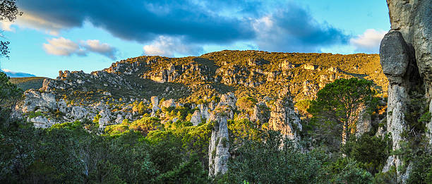 Cirque de moureze rock formations, Languedoc region of southern France at sunset December.