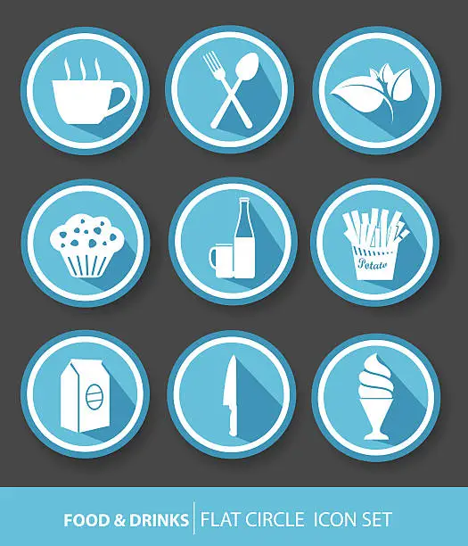 Vector illustration of Food & drinks buttons,Blue version,vector
