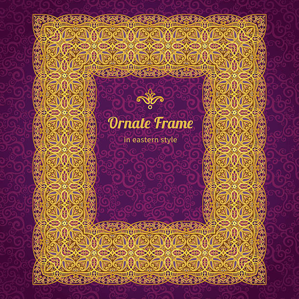 Filigree vector frame in Eastern style. Filigree vector frame in Eastern style. Ornate element for design and place for text. Ornamental lace pattern for wedding invitations and greeting cards. Traditional floral golden decor. byzantine pattern stock illustrations