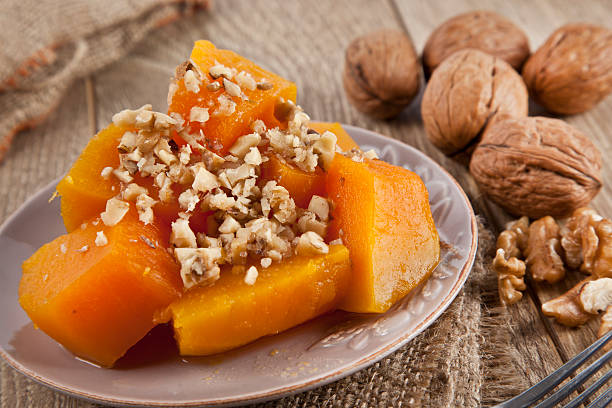 Turkish traditional Pumpkin Dessert ( kabak tatlisi ) stock photo