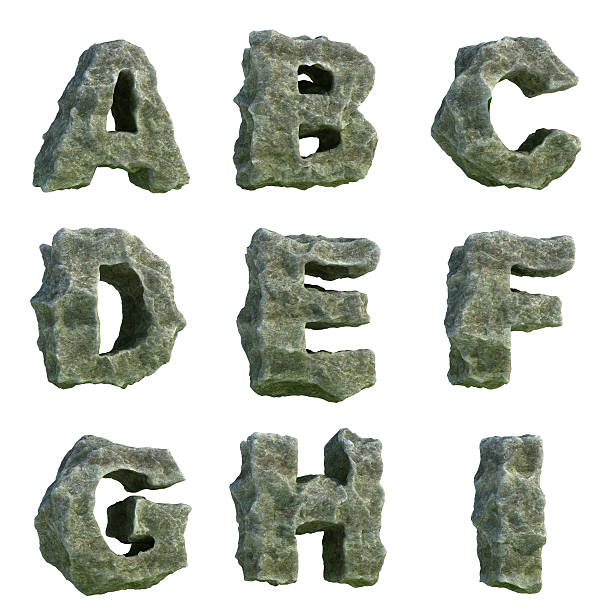 Stone letters (part 1 of 3) 3d image. Isolated white background. rock formation stock pictures, royalty-free photos & images