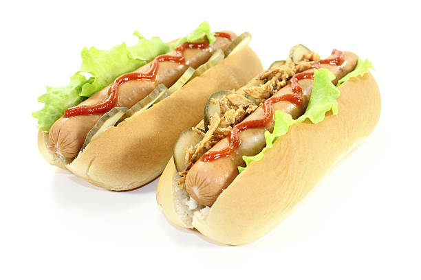 istock Hot dogs with ketchup and fried onions 532448975