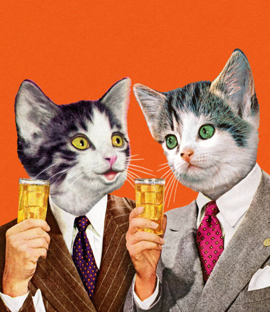 two cat businessmen holding drinks - 波普藝術 插圖 幅插畫檔、美工圖案、卡通及圖標