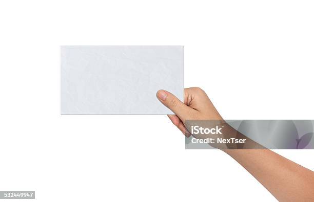 Hand Of Female Holding A Blank Paper Stock Photo - Download Image Now - Advertisement, Banner - Sign, Blank