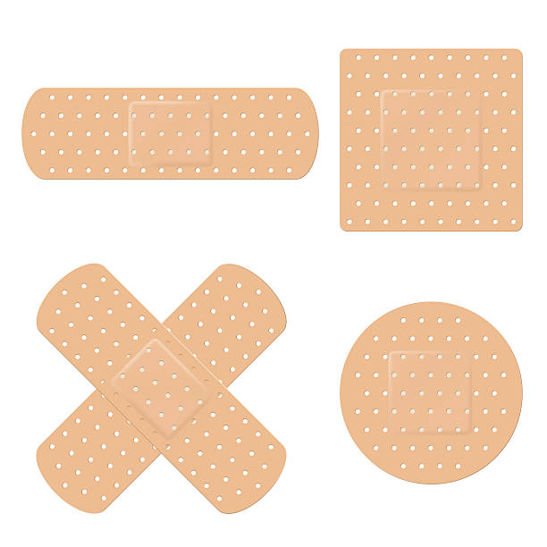 Band Aid Vector Set Vector illustration of long, round, square and crossed adhesive band aid strips bandage stock illustrations