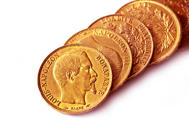 colección de antigüedades de monedas de oro francés (napoleon) - napoleón iii fotografías e imágenes de stock