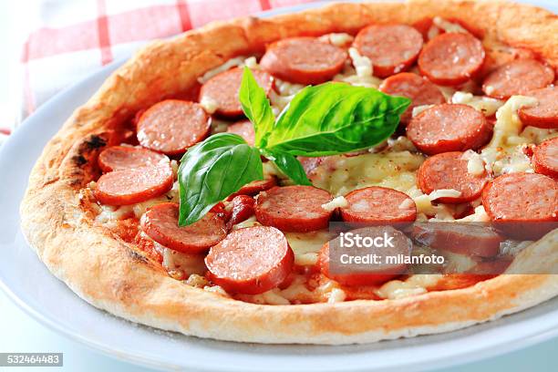 Salami Pizza Stock Photo - Download Image Now - Baked Pastry Item, Cheese, Food