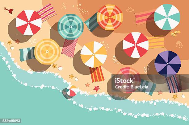 Summer Beach In Flat Design Sea Side And Beach Items Stock Illustration - Download Image Now