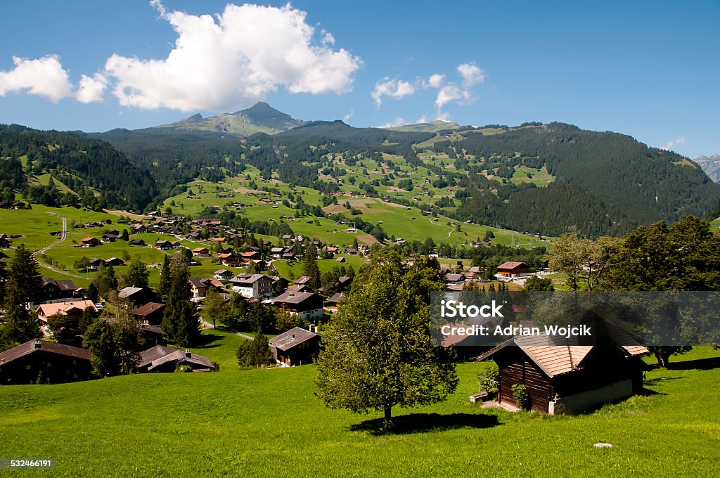 Grindelwald - Switzerland Picturesque town in Jungfrau Mountains Chalet Stock Photo