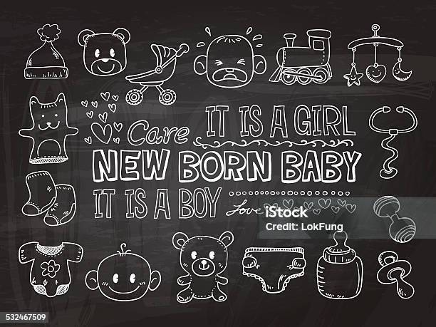 Baby Goods With Text In Black And White Illustration Stock Illustration - Download Image Now