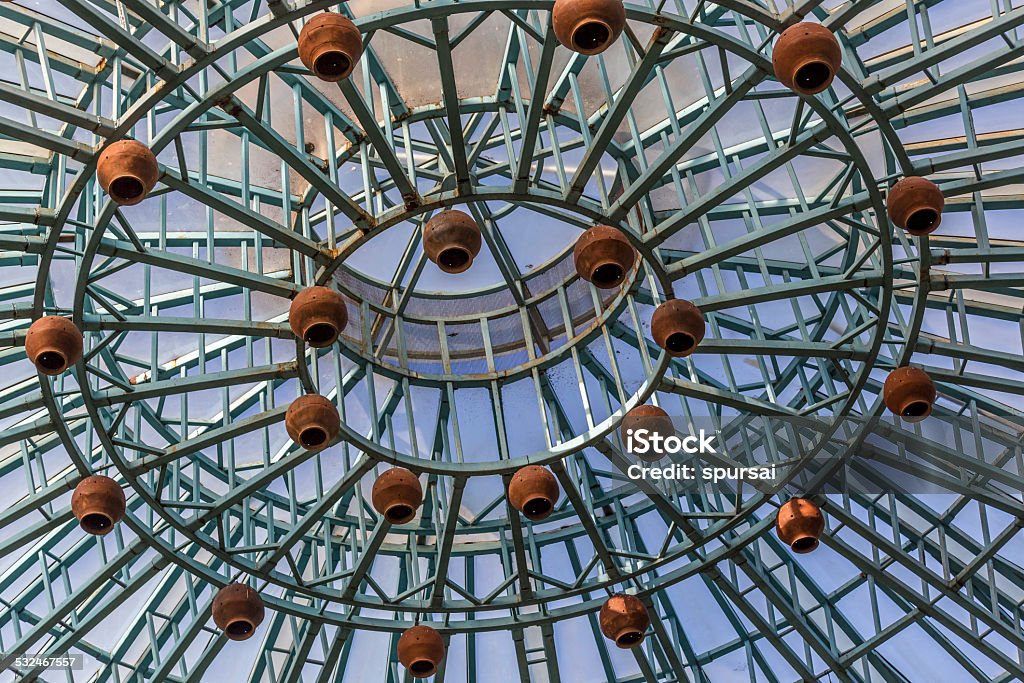 Hanging Clay Pots Bennarghatta butterfly park, Bangalore. Supposedly the pots help with reducing noise! 2015 Stock Photo