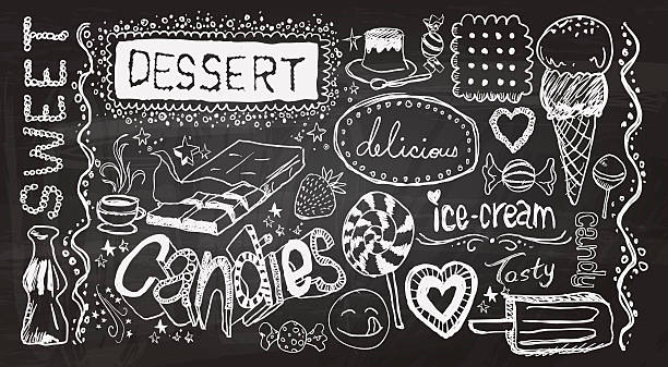 illustrations, cliparts, dessins animés et icônes de dessert main skecth collection - chalk drawing illustrations