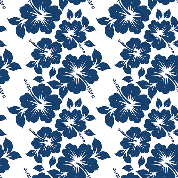 ハイビスカスのシームレスなパターン - hawaiian culture hibiscus flower pattern点のイラスト素材／クリップアート素材／マンガ素材／アイコン素材