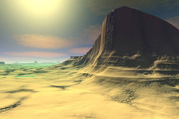 istock 3D rendered fantasy alien planet. Rocks and  sunset 532467865