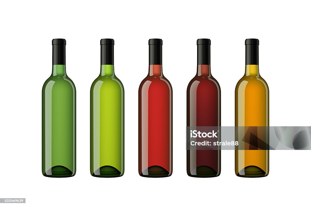 Set of red, white and rose wine bottles Set of red, white and rose wine bottles. 3d-Renders. Alcohol - Drink Stock Photo