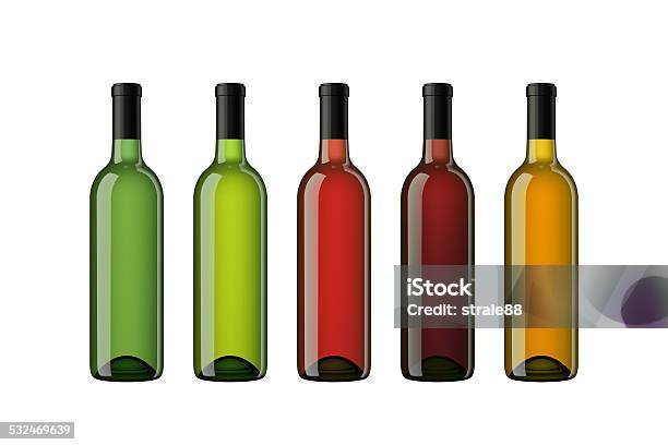 Set Of Red White And Rose Wine Bottles Stock Photo - Download Image Now - Alcohol - Drink, Bottle, Drink