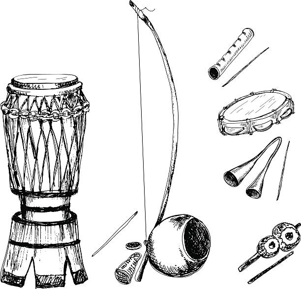 Collection of musical instruments Collection of musical instruments of capoeira. Hand drawn illustrations african musical instrument stock illustrations