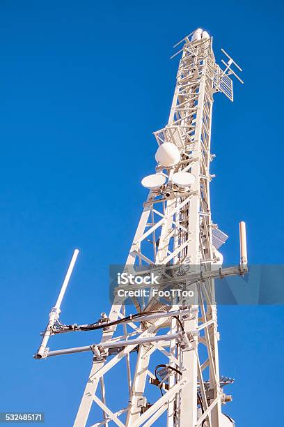 Communication Tower Stock Photo - Download Image Now - Antenna - Aerial, Blue, Clear Sky